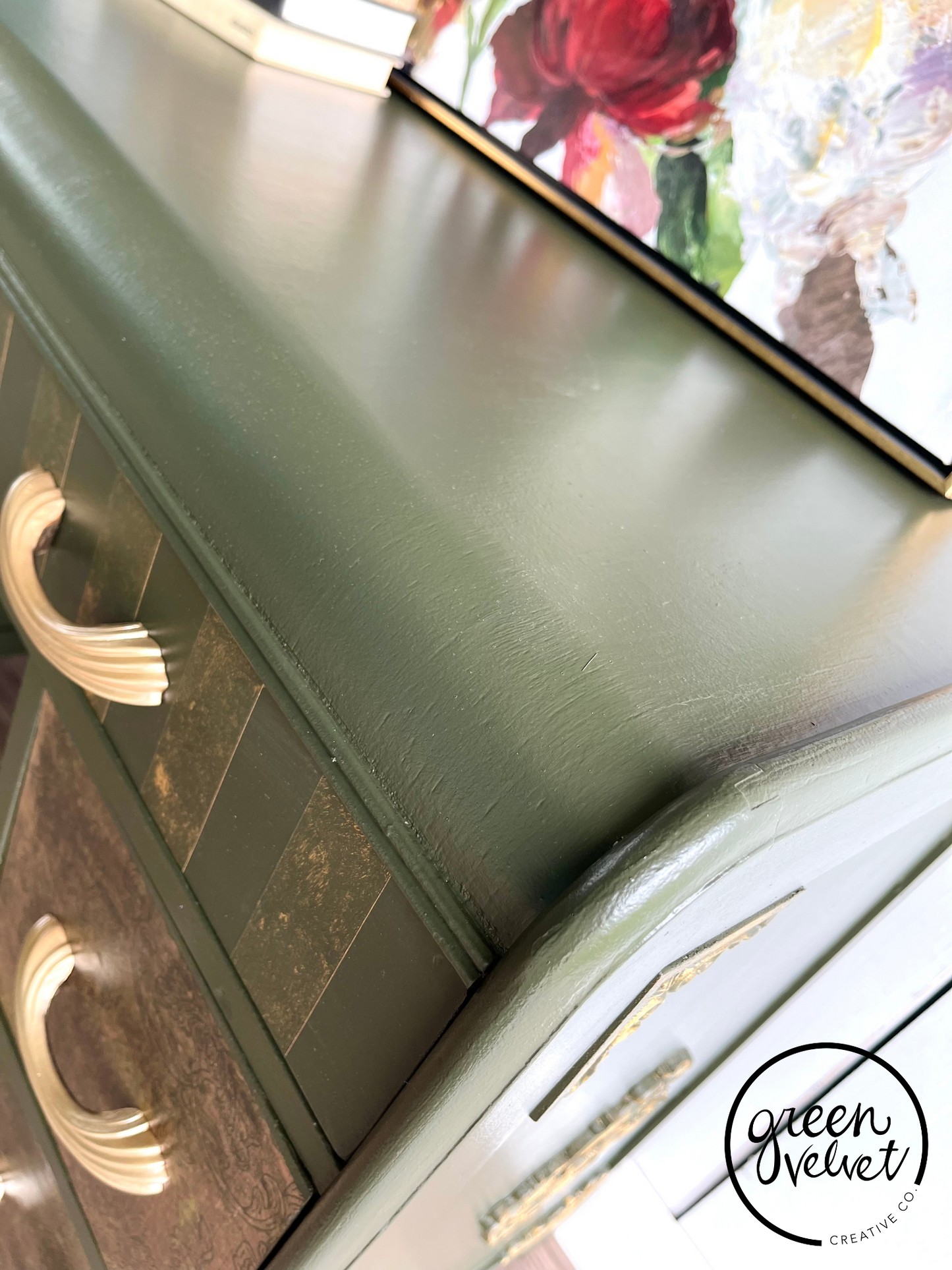 Sold - Dark Forest Green and Gold Waterfall Style Desk