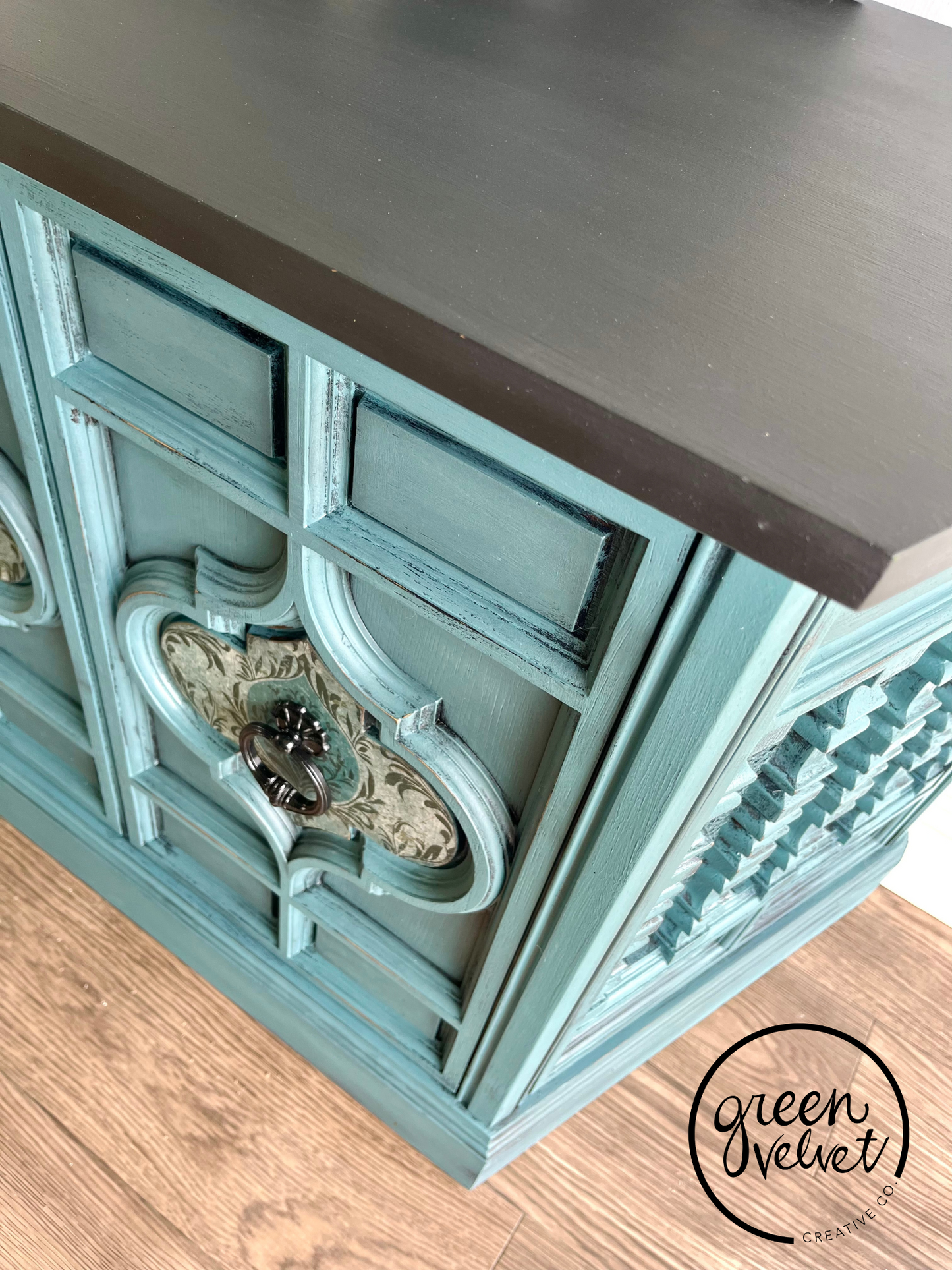 SOLD - Blue Ornate Record Player Cabinet