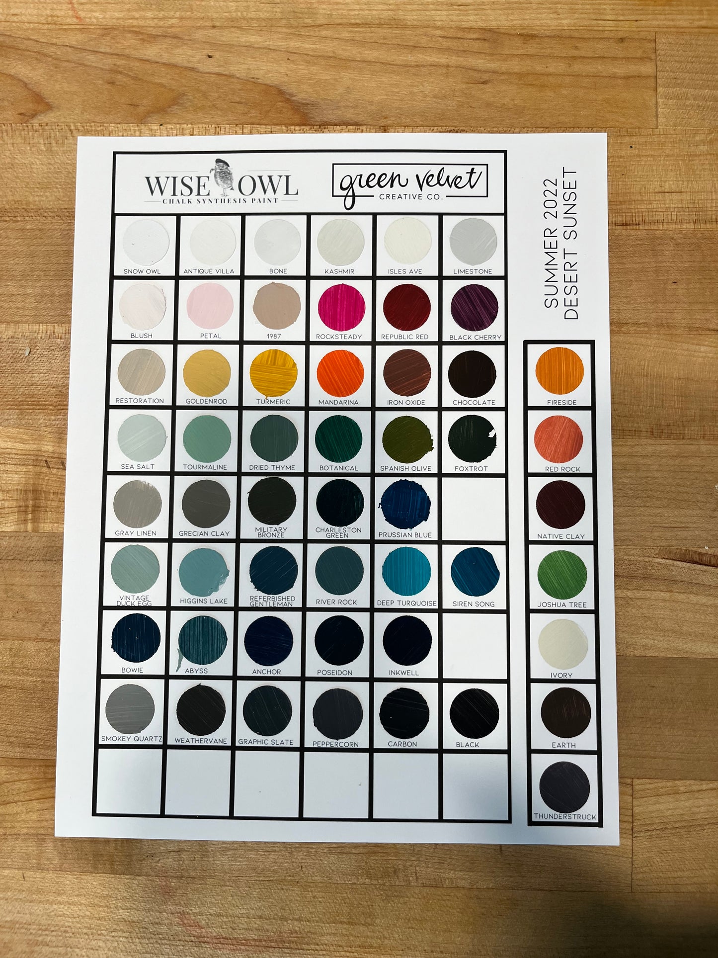 Wise Owl Paint - Hand Painted Color Chart