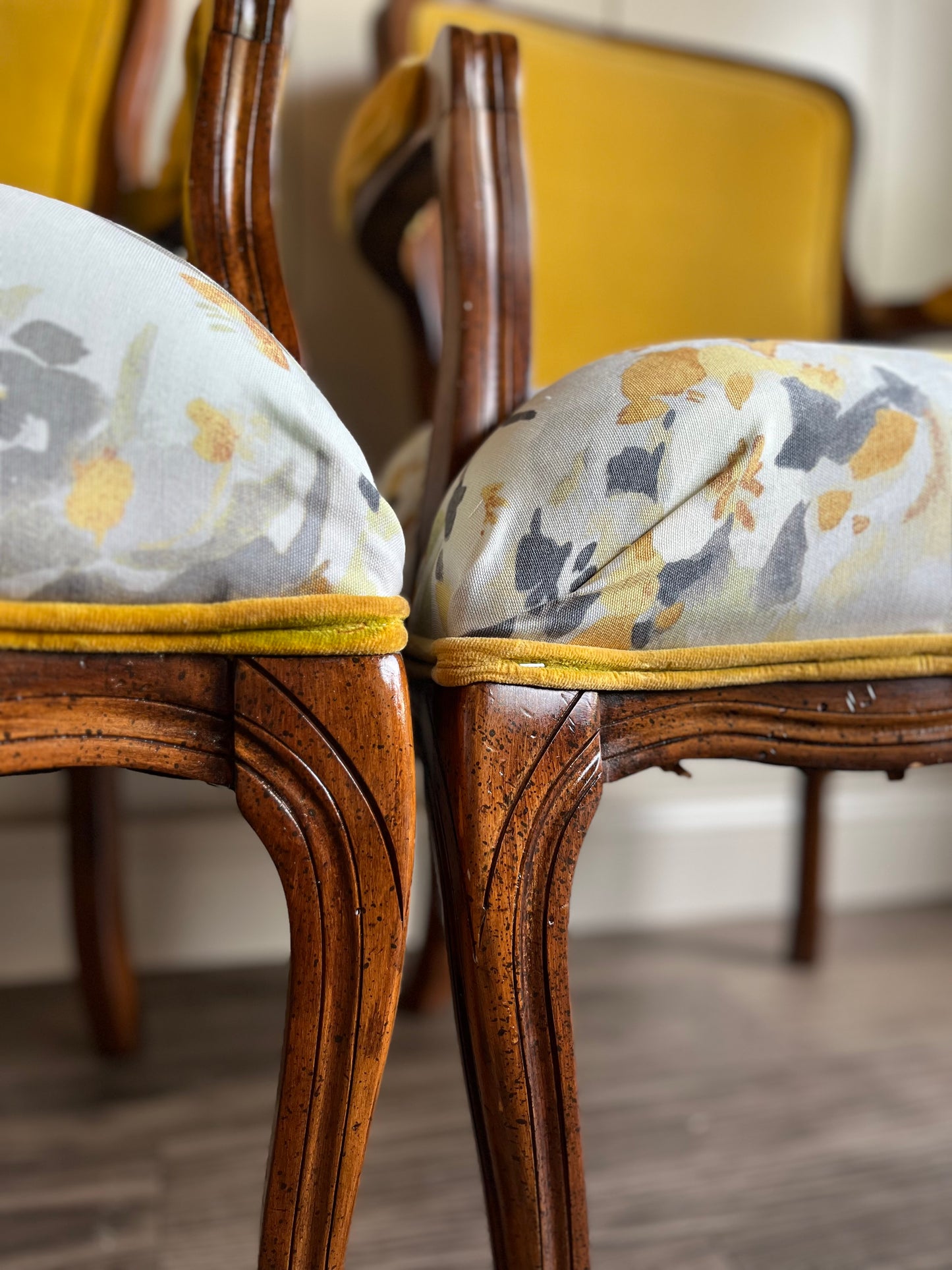 Yellow Velvet Vintage Set of Arm Chairs