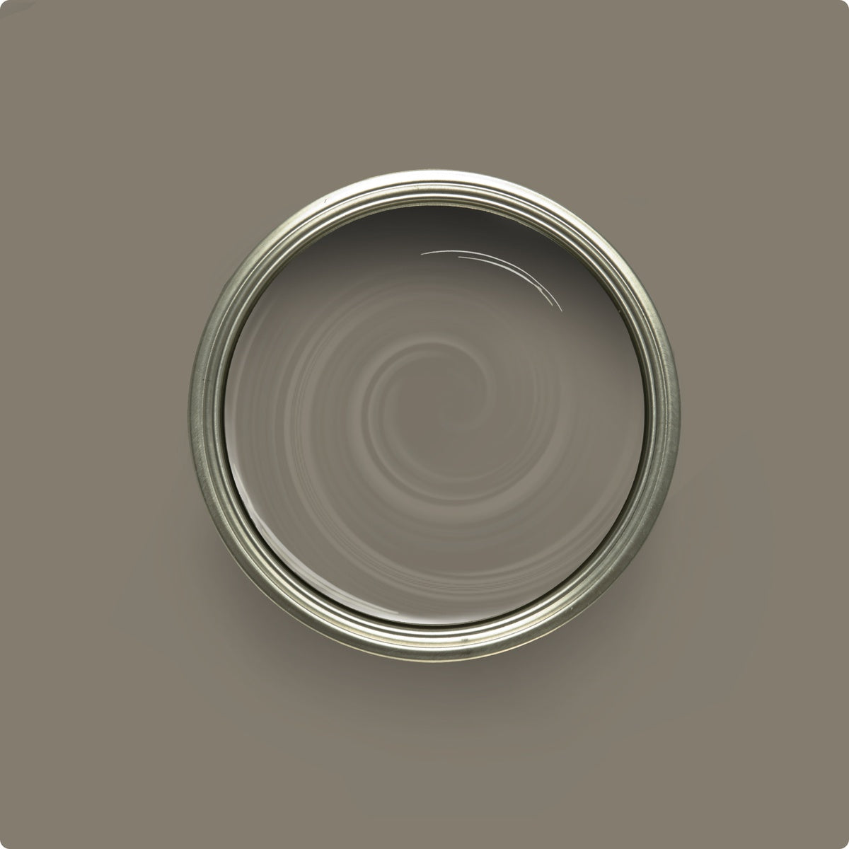 Close-up of a paint can with a swirling pattern on a matching brown background