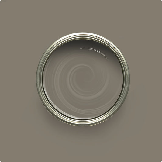 Close-up of a paint can with a swirling pattern on a matching brown background