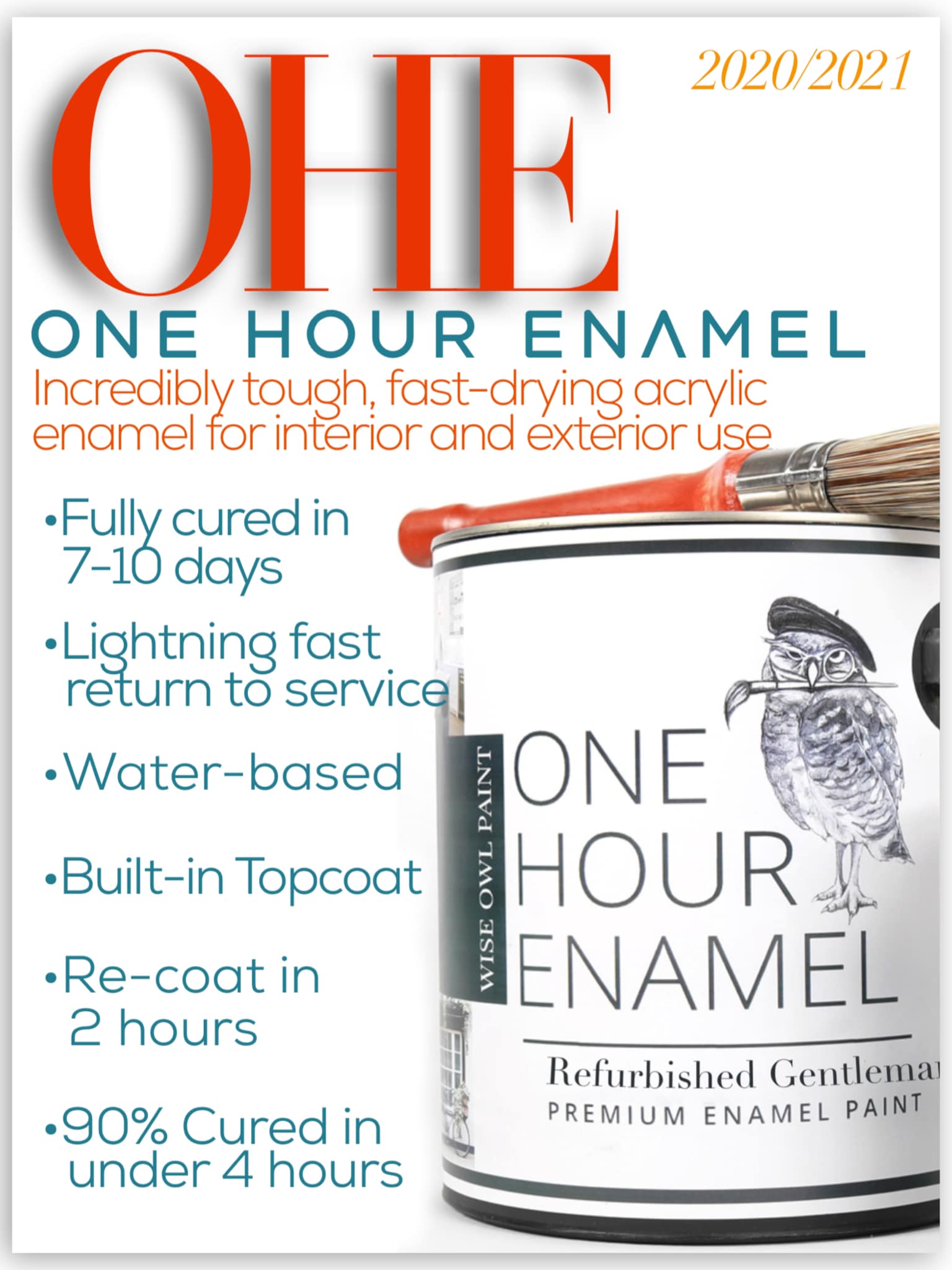 Advertisement for One Hour Enamel paint with product image and text on a white background